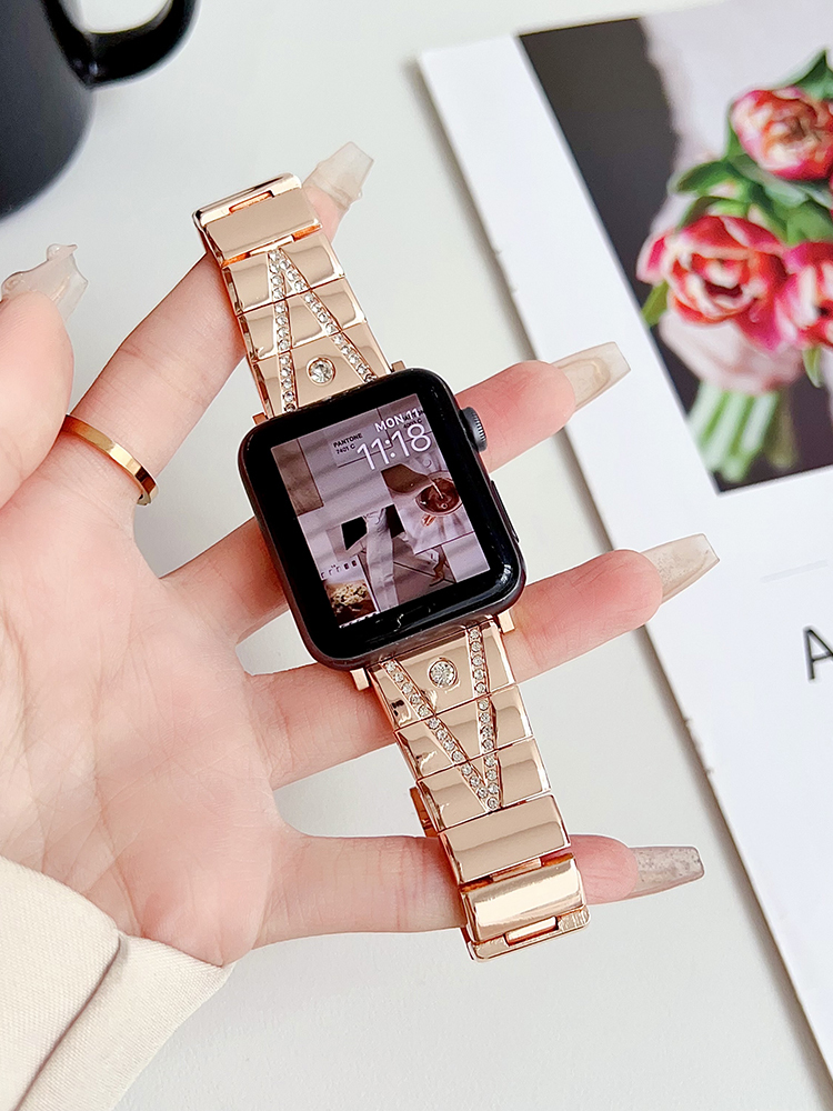 Zircon in V Arrangement Stainless Steel Band