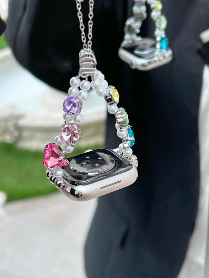 Colored Large Zircon with Pearls Stainless Steel Band