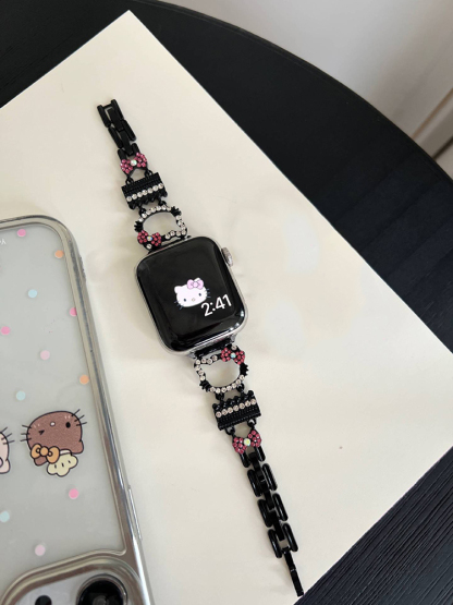 Diamond-encrusted Kitty Stainless Steel Band