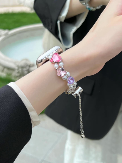 Colored Large Zircon with Pearls Stainless Steel Band