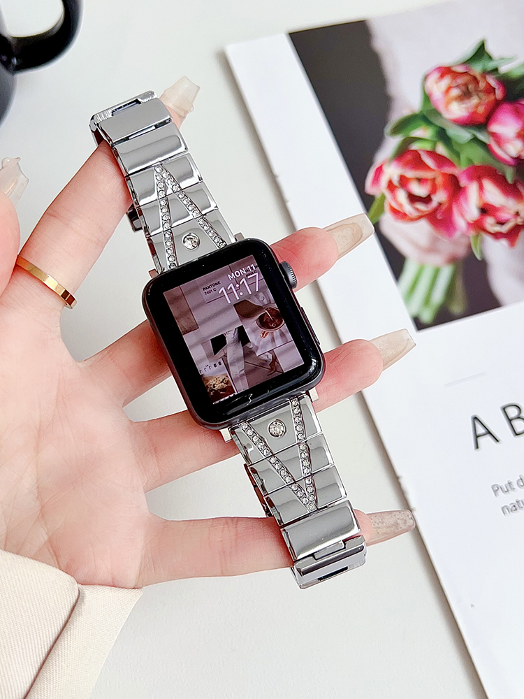 Zircon in V Arrangement Stainless Steel Band