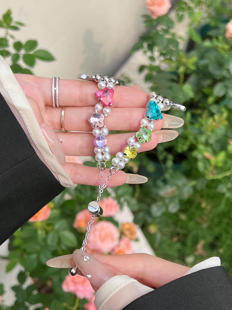 Colored Large Zircon with Pearls Stainless Steel Band