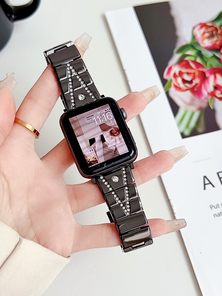 Zircon in V Arrangement Stainless Steel Band