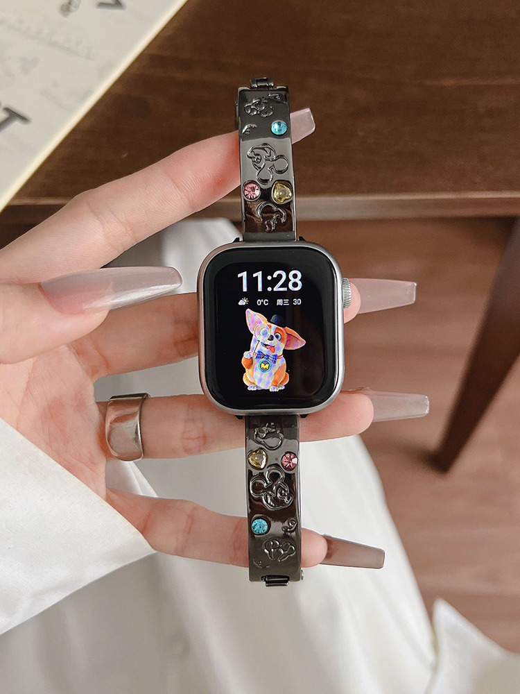 Mickey Engraved Gemstone Bracelet Stainless Steel Band