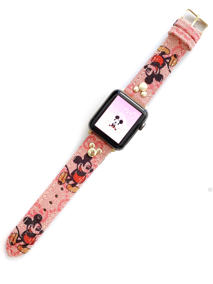 Mickey Rivet Print Leather Band