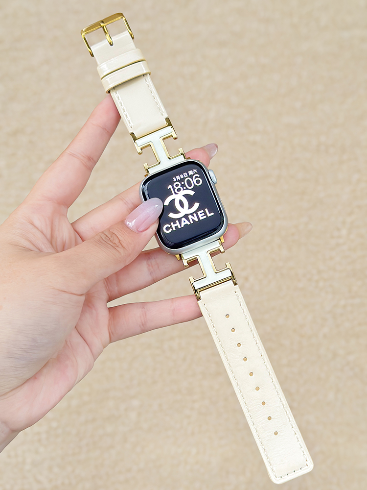 H Letter Buckle Leather Apple Watch Band - Tatanband