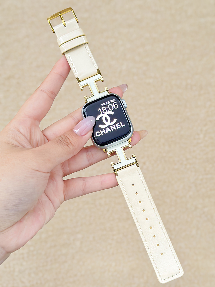 H Letter Buckle Leather Apple Watch Band - Tatanband
