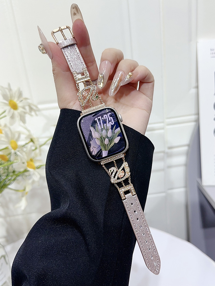 Diamond Swan Leather Band