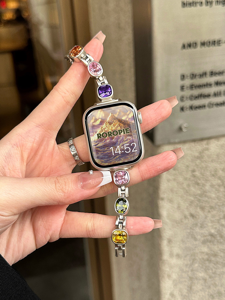 Colored Gemstone Diamonds Stainless Steel Band