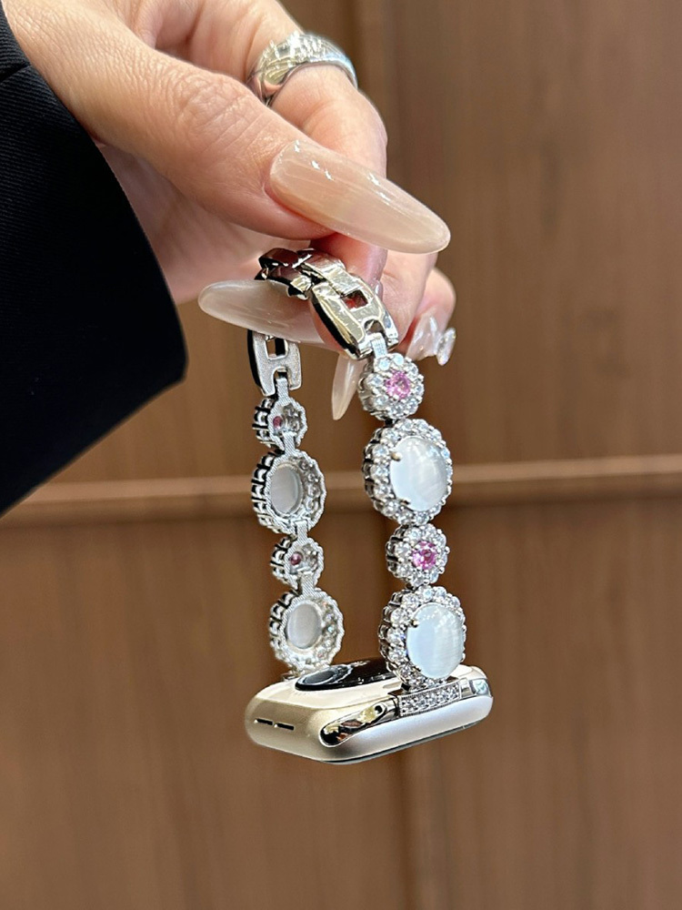 Opal with Diamonds Stainless Steel Apple Watch Band - Tatanband