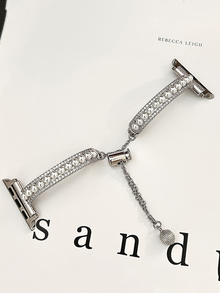 Double Row Diamonds with Pearls Stainless Steel Band