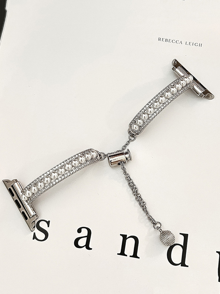 Double Row Diamonds with Pearls Stainless Steel Band