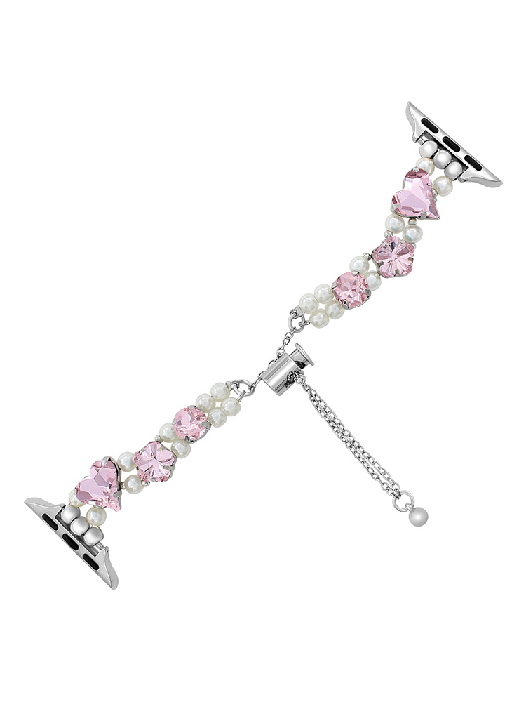 Colored Large Zircon with Pearls Stainless Steel Apple Watch Band - Tatanband