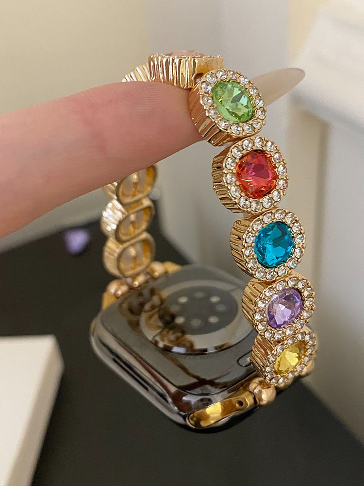 Colorful Round Diamonds Stainless Steel Band