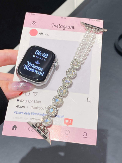 Pearl with Colorful Diamonds Metal Band for Apple Watch