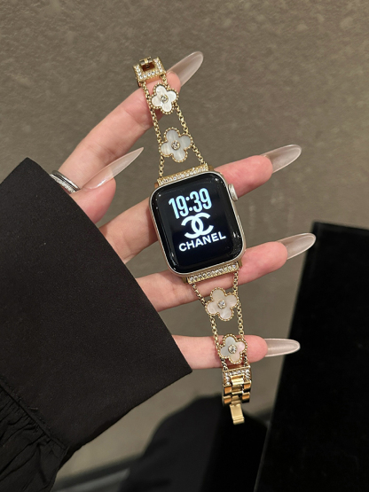 Center Diamond Four Leaf Clover Stainless Steel Band for Apple Watch