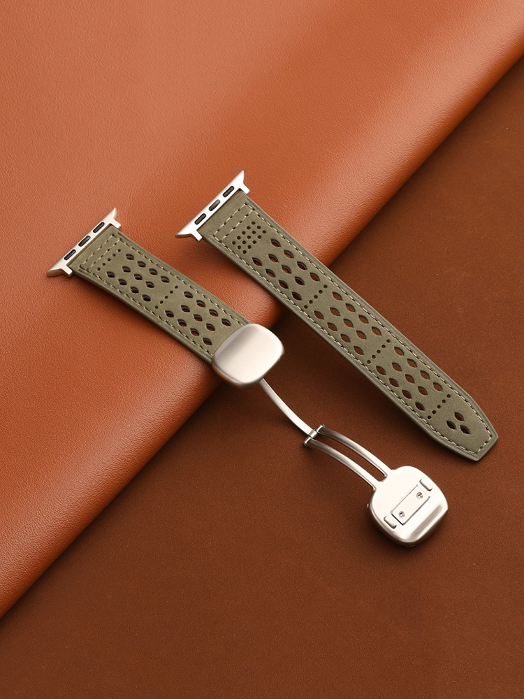 Breathable Mesh Magnetic Buckle Crazy Horse Leather Band for Apple Watch Band
