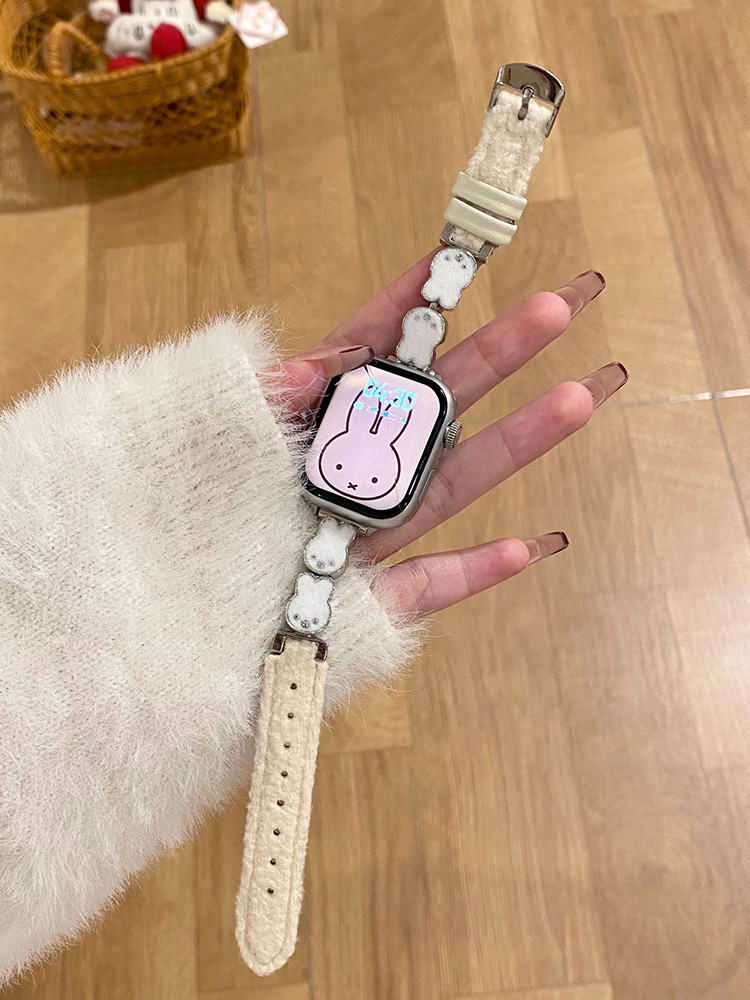 Easter Series Bunny Plush Leather Band for Apple Watch