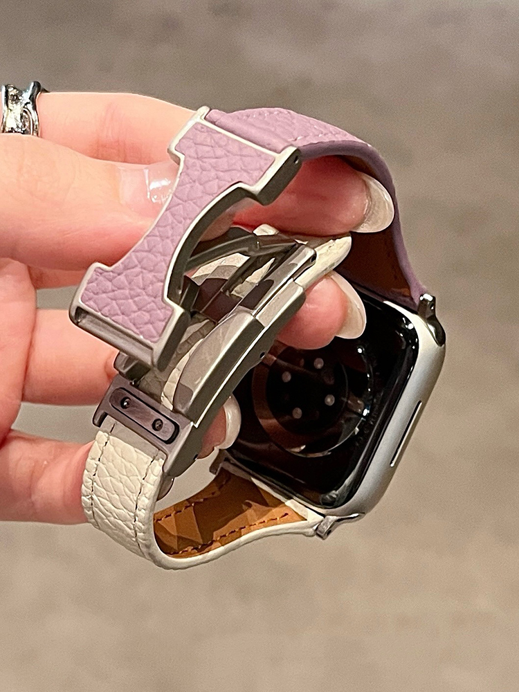 Litchi Pattern H Magnetic Buckle Curve Leather Band