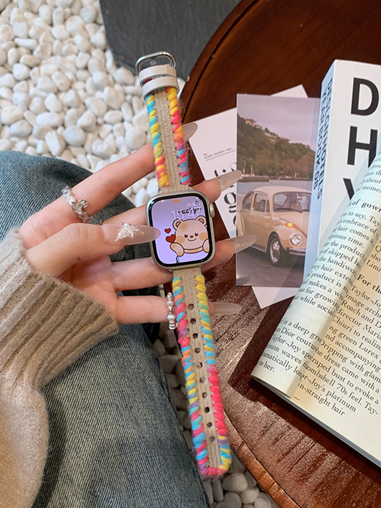 Woolen Rainbow Edge Slim Corduroy Apple Watch Band - Tatanband