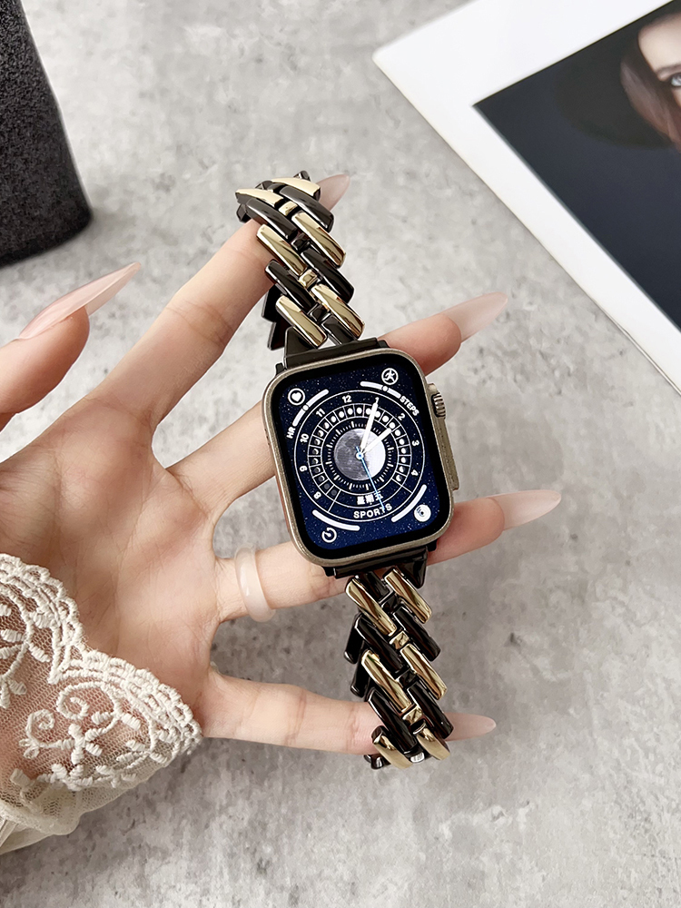 H Letter Two-color Mixed Stitching Stainless Steel Apple Watch Band - Tatanband