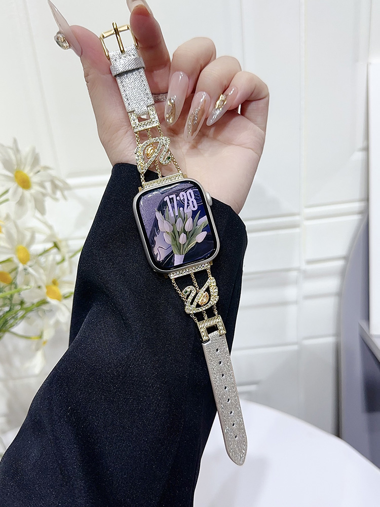 Diamond Swan Leather Band