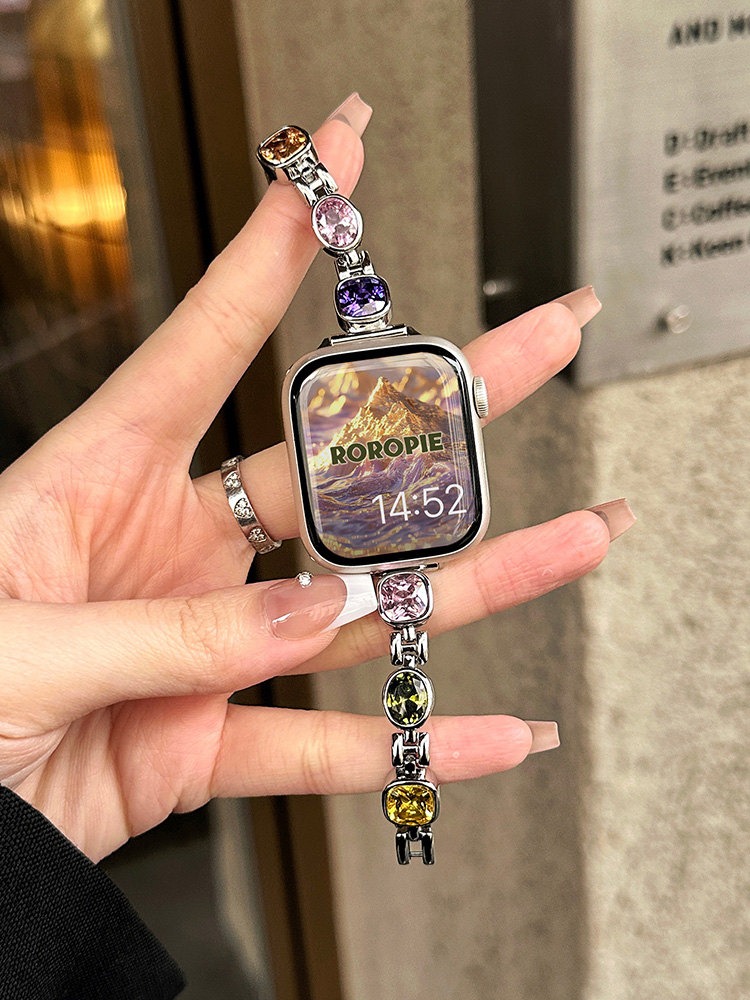 Colored Gemstone Diamonds Stainless Steel Band