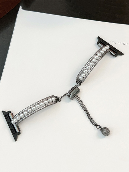 Double Row Diamonds with Pearls Stainless Steel Band