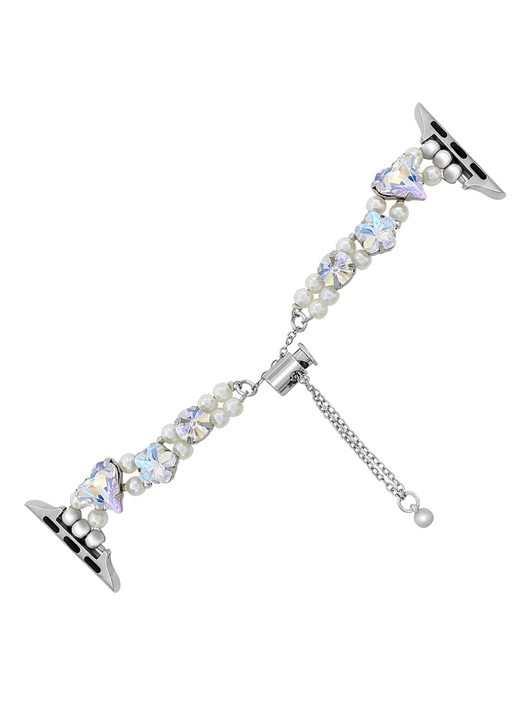 Colored Large Zircon with Pearls Stainless Steel Band