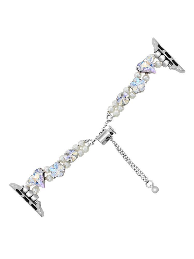 Colored Large Zircon with Pearls Stainless Steel Band