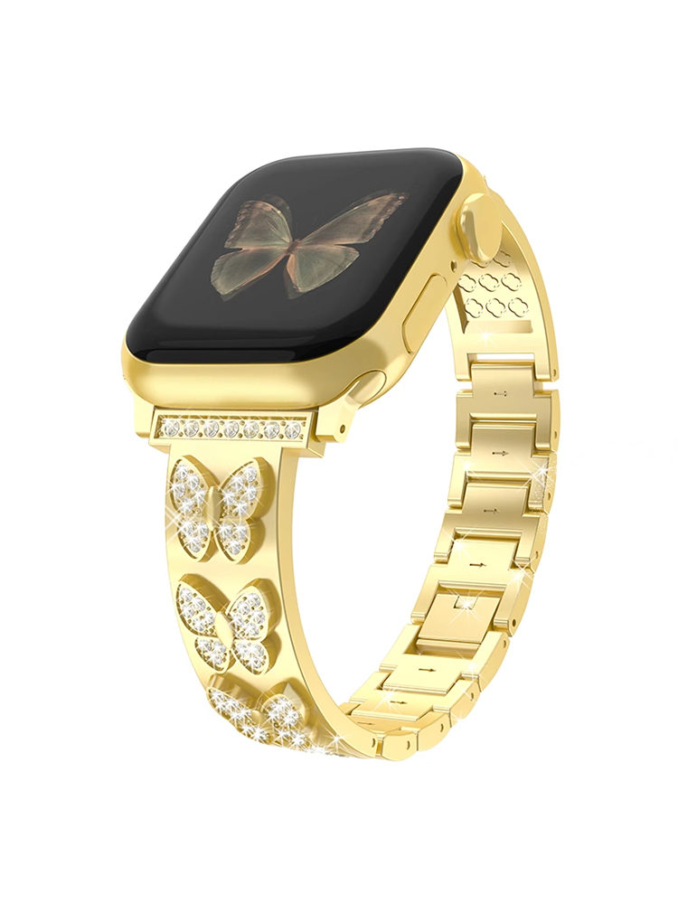 Diamond-studded Butterfly and Clover Stainless Steel Apple Watch Band - Tatanband