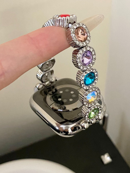 Colorful Round Diamonds Stainless Steel Band