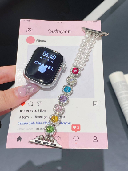 Pearl with Colorful Diamonds Metal Band for Apple Watch