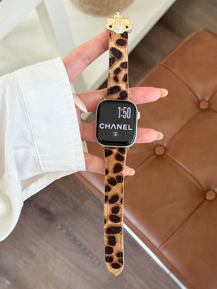 Saturn Magnetic Buckle Leopard Leather Band for Apple Watch