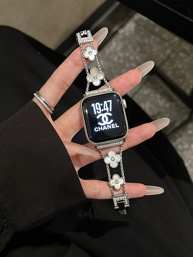 Center Diamond Four Leaf Clover Stainless Steel Band for Apple Watch