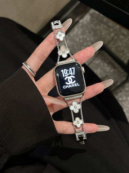 Center Diamond Four Leaf Clover Stainless Steel Band for Apple Watch