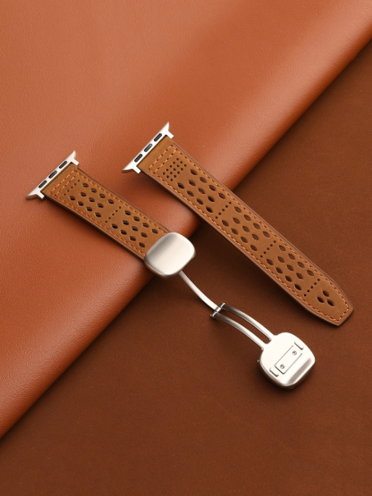 Breathable Mesh Magnetic Buckle Crazy Horse Leather Band for Apple Watch Band