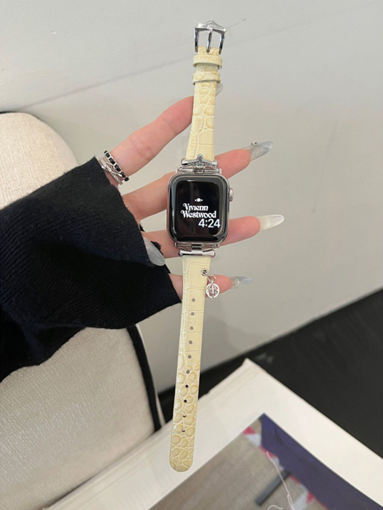 Heart-shaped Birthstone Charm Leather Band for Apple Watch