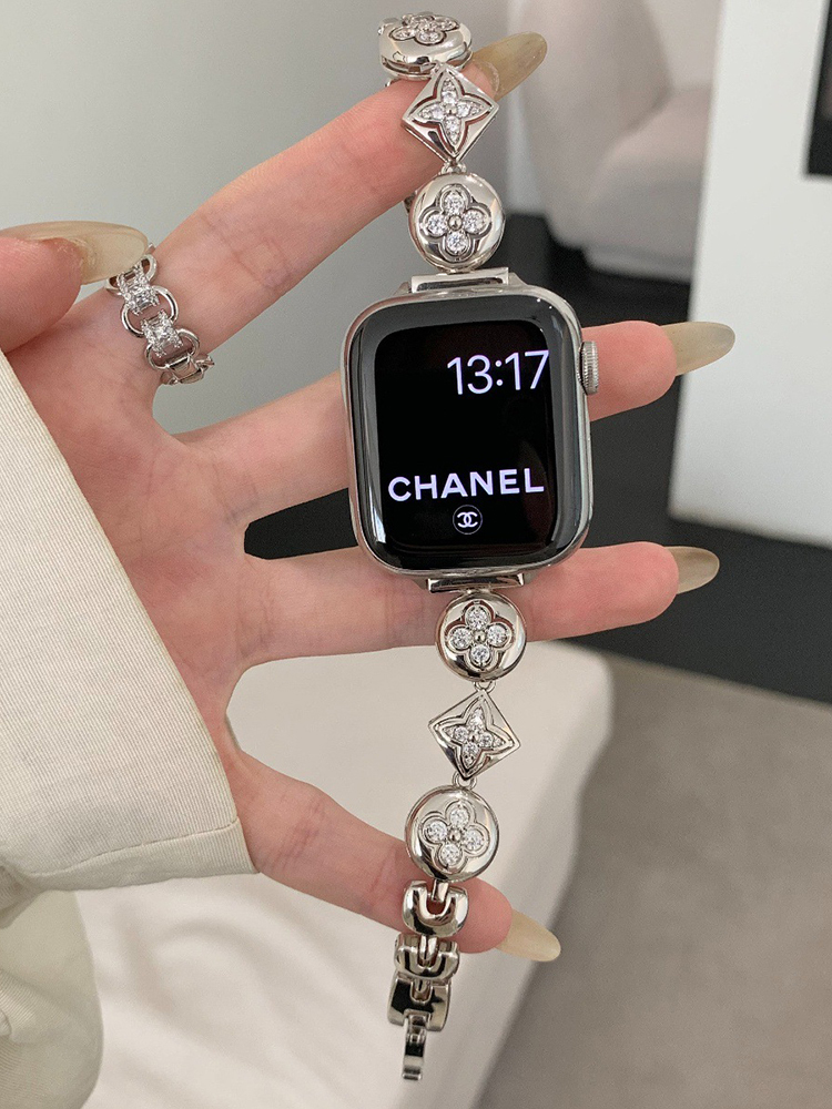 Retro Four-leaf Clover Diamonds Metal Band for Apple Watch