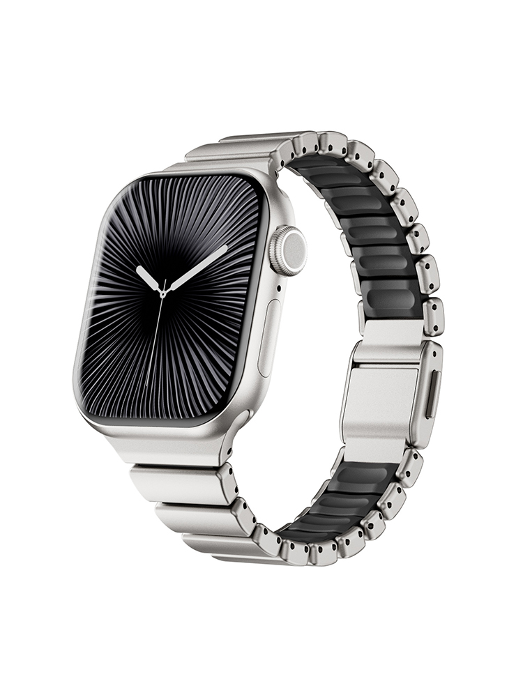 Dual-Layer Stainless Steel and Silicone Watch Band for Apple Watch