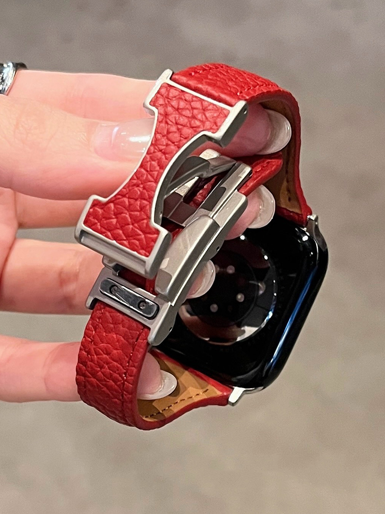 Litchi Pattern H Magnetic Buckle Curve Leather Band
