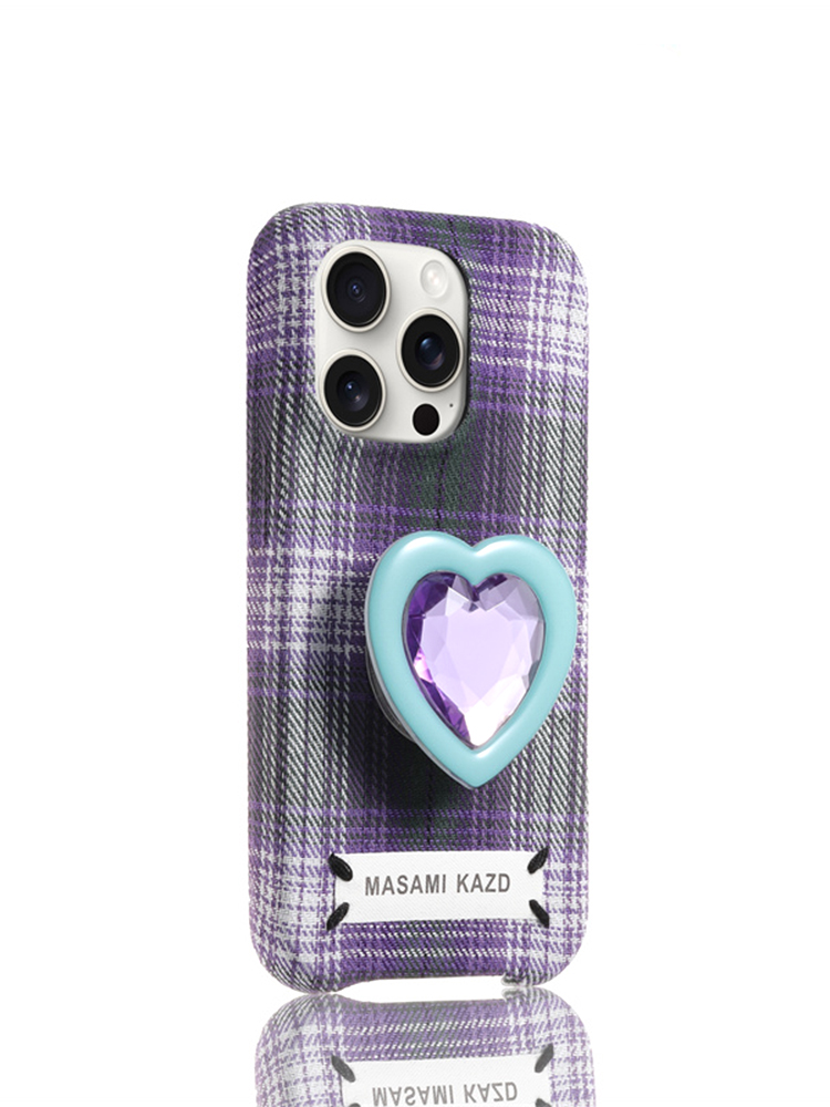 Plaid Love Diamond Stand iPhone Case - Tatanband
