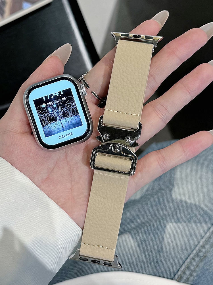 Quick Release Buckle Lychee Pattern Leather Band