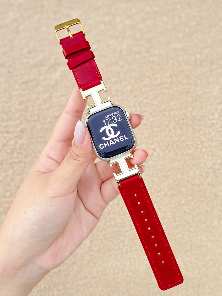 H Letter Buckle Leather Apple Watch Band - Tatanband