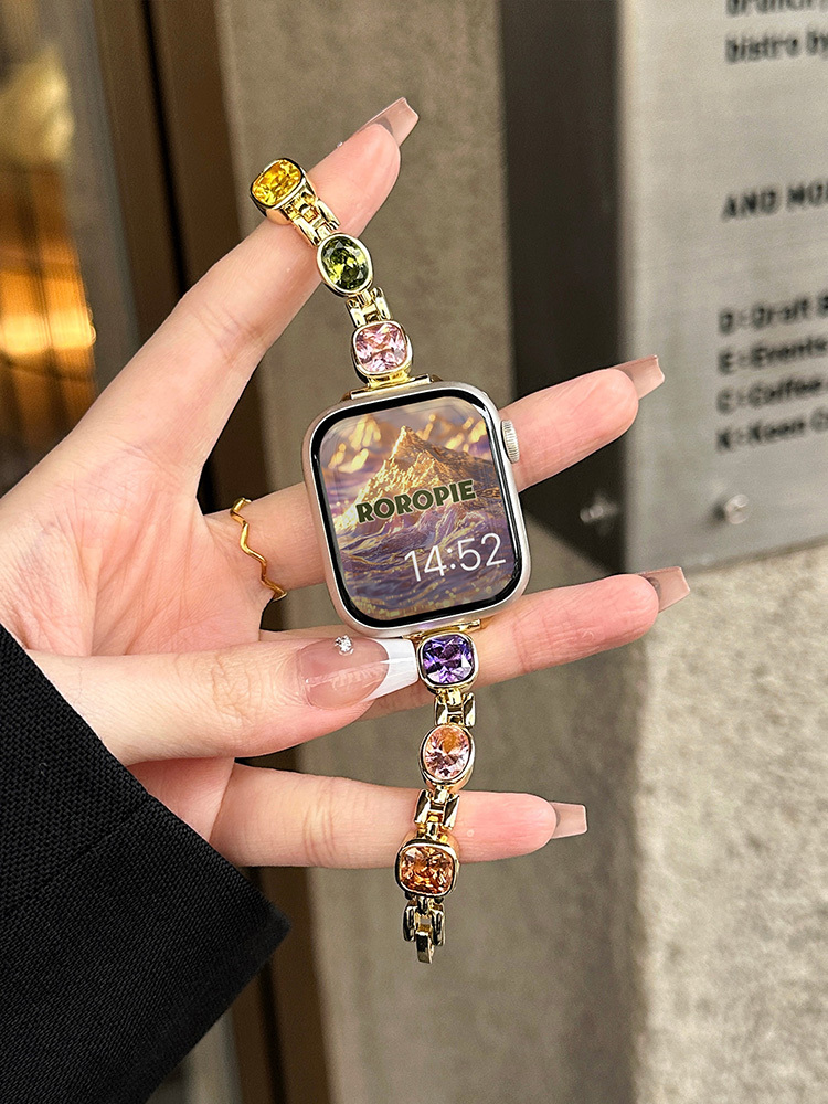 Colored Gemstone Diamonds Stainless Steel Band