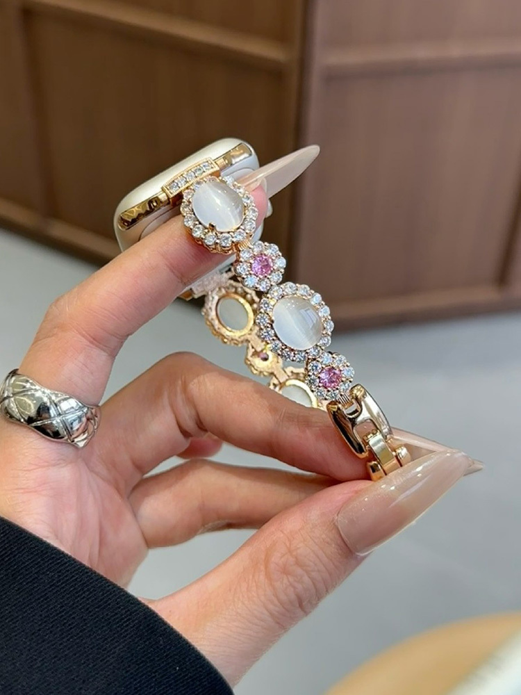 Opal with Diamonds Stainless Steel Band