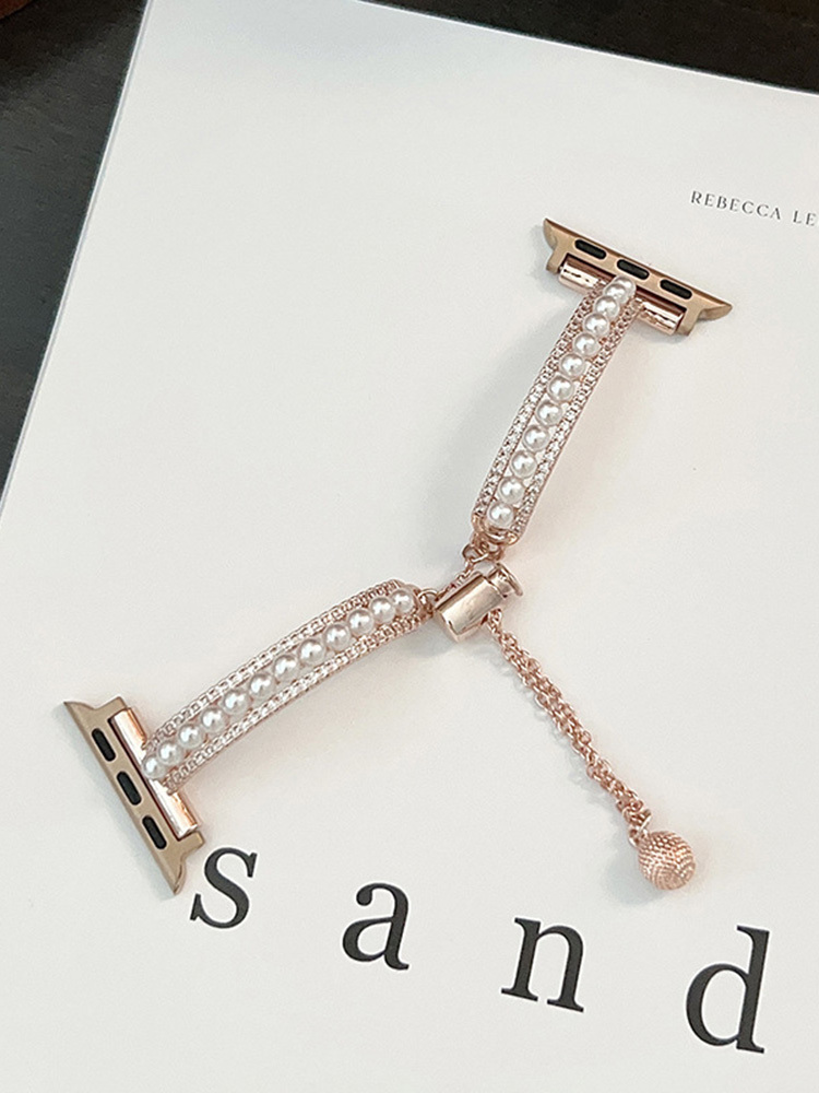 Double Row Diamonds with Pearls Stainless Steel Band