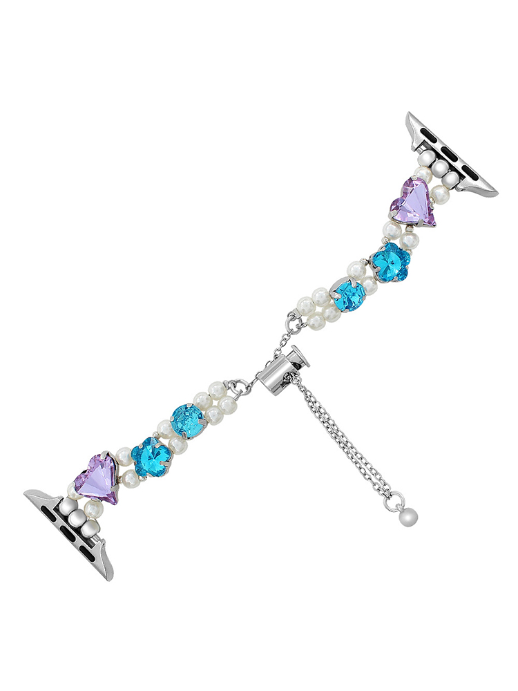 Colored Large Zircon with Pearls Stainless Steel Apple Watch Band - Tatanband