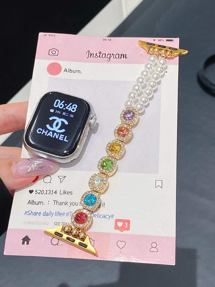 Pearl with Colorful Diamonds Metal Band for Apple Watch