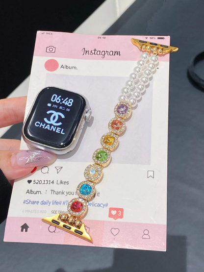 Pearl with Colorful Diamonds Metal Band for Apple Watch